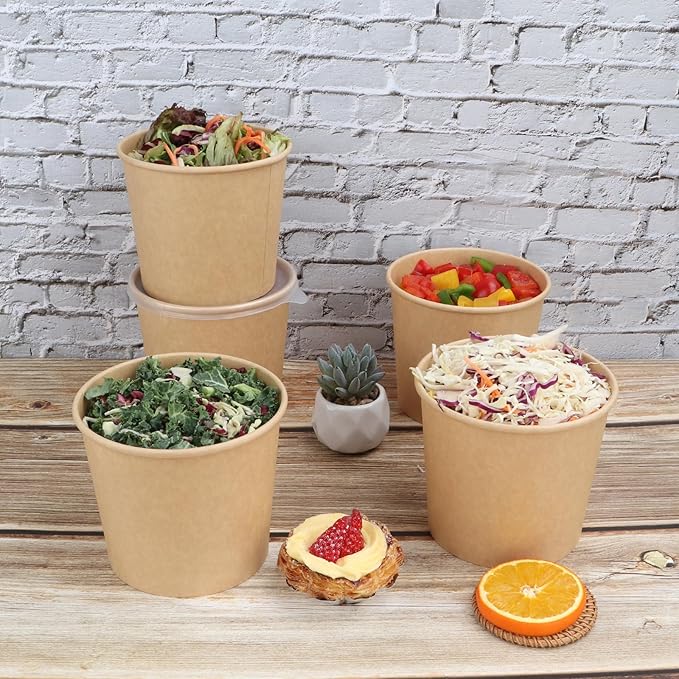 45 oz Disposable Kraft paper bowls with lids, Food containers Soup Bowls Party Supplies Treat Bowls 25 Pack
