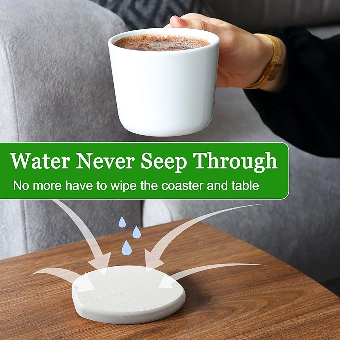 Diatomaceous Earth Coasters Set of 2 for Drinks, Moisture Water Absorbent Stone Coasters for Table Desk at Work, Water Absorbing Instant Drying Diatomite, Modern White
