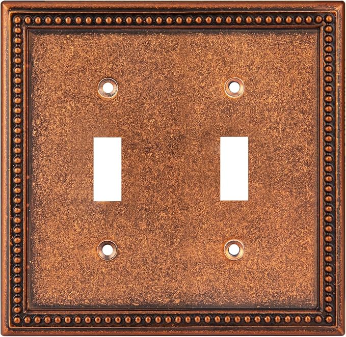 Henne Bery Raised Pearls Decorative Wall Plate Switch Plate Outlet Cover (Double Toggle, Sponged Copper)