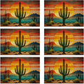 Table Placemats Set of 6, Waterproof Linen Fabric, Non-Slip Backing & Easy Clean, Elegant Dining Table Protectors for Family and Guests (Boho Cactus)