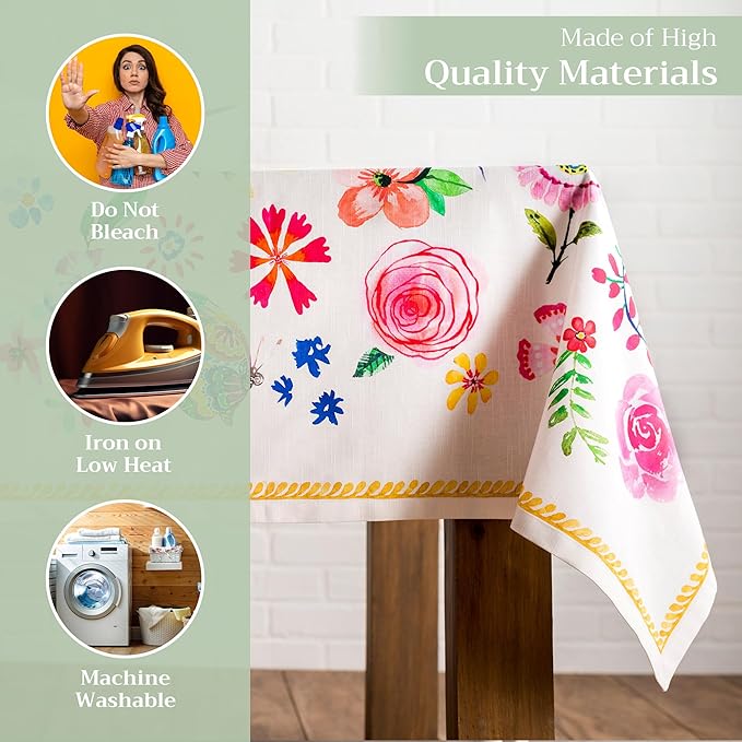 Maison d' Hermine Table Cloth Rectangle Table 100% Cotton 60 x 120 Inches Tablecloth Reusable Decorative for Dining Room Farmhouse Home Valentines Day Decorations Spring Summer- Happy Florals - Sweety