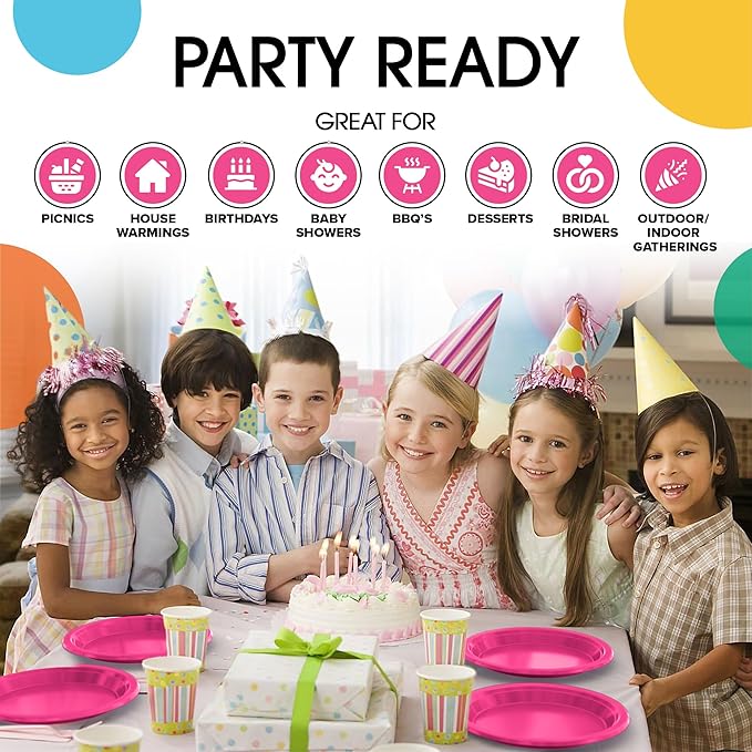 Cerise Plastic Plates For Party 7" Cerise Disposable Plates Heavy Duty 100 Pcs Plastic Dinnerware Sets Heavy Duty 350 GSM Disposable Dinnerware Set
