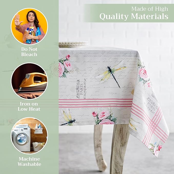 Maison d' Hermine Table Cloth Square Table 100% Cotton 54 x 54 Inches Tablecloth Reusable Decorative for Dining Room Farmhouse Home Valentines Day Decorations Spring Summer - Champ De Mars