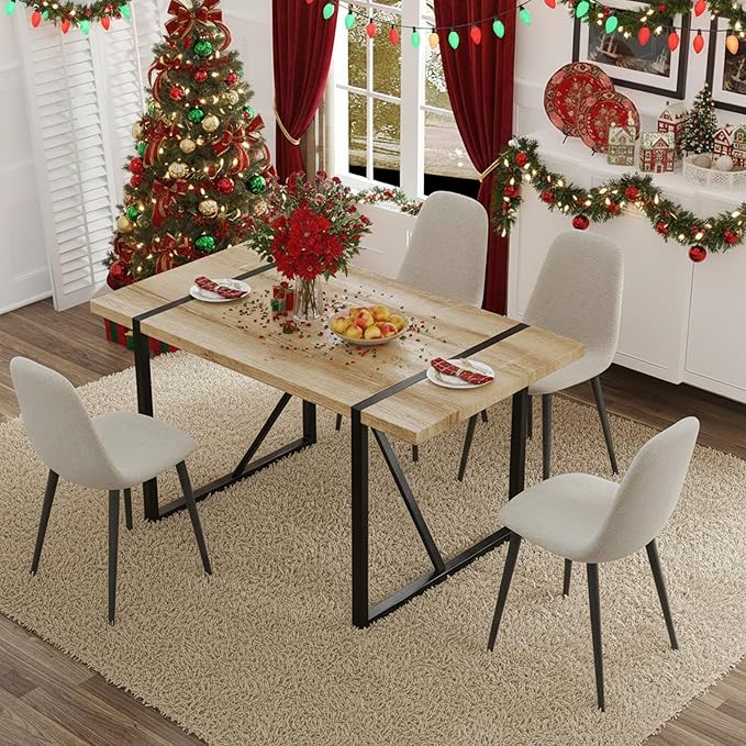 Dining Table Set for 4, Modern Table and Chairs Set of 4, 5 Piece Dining Table Set Include Wooden Rectangle Kitchen Table and 4 Fabric Chairs Ideal for Kitchen Dining Room Easy to Assemble
