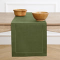 Solino Home Linen Table Runner 60 Inches - 100% Pure Linen Olive Hemstitch Table Runner 14 x 60 Inch Ideal for Dresser and Coffee Tables - Classic Hemstitch - St Patricks Day