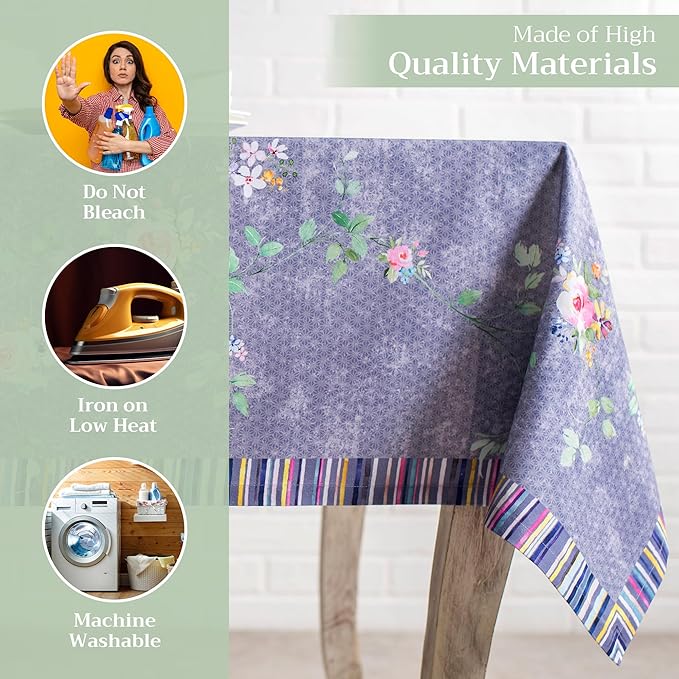 Maison d' Hermine Table Cloth Rectangle Table 100% Cotton 60 x 120 Inches Tablecloth Reusable Decorative for Dining Room Valentines Day Decorations Spring Summer - Sweet Rose Lavender - Country Garden