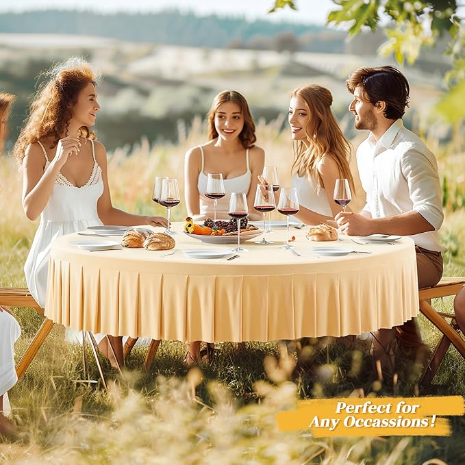 4 Pack Champagne Spandex Round Tablecloths for 72in Table, Stretchy Fitted 6FT Round Table Cloths, Wrinkle Free Table Cover with Skirt for Wedding Birthday Party Bridal Shower Banquet