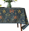 patdrea Designer Dark Blue Linen Rectangle Tablecloth,Vintage French Rustic Floral Pattern Tablecloths,Decorative Table Cover Cloth for Kitchen,Dining,Tea Party,Home,Christmas,55"*87"