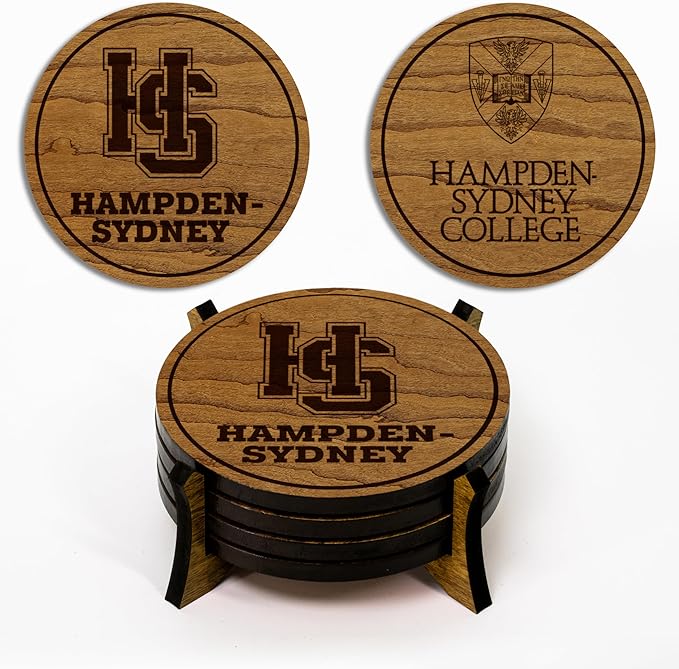 LazerEdge Hampden Sydney Tigers Wooden Coaster Set - Cherry Wood - Officially Licensed Product - 4-Pack