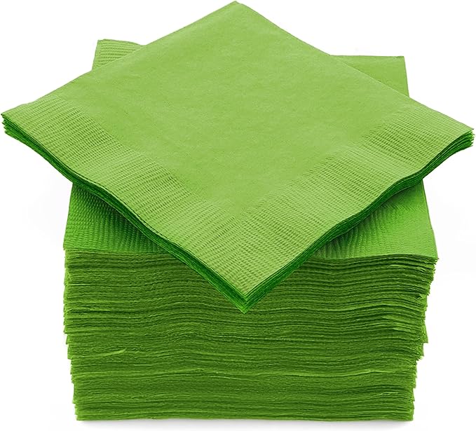 100 Pack Kiwi Green Beverage Napkins, Big Party Pack, 2 Ply, Ideal for Wedding, Party, Birthday, Dinner, Lunch, Cocktails. (5” x 5”) by Amcrate