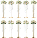 Nuptio Gold Crystal Flower Vases for Weddings, 10 Pcs 35.4in Tall, Elegant Decorations