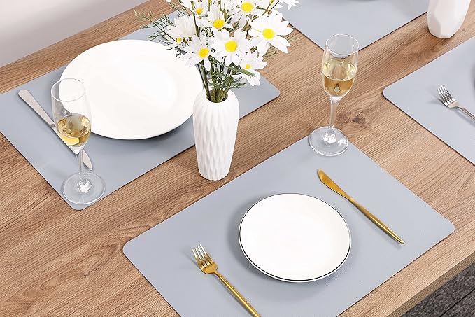 Wipeable Placemats Leather Table Mats Waterproof Heat-Resistant Easy to Clean for Dining Table Set Kitchen Table (4, Pale Blue)