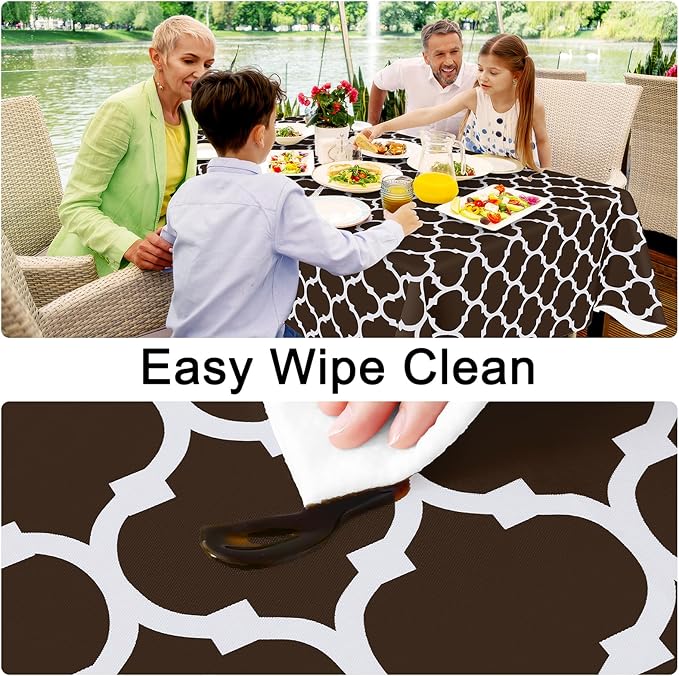 Smiry Rectangle Table Cloth Cover, Waterproof Vinyl Tablecloth with Flannel Backing for Rectangle Tables, Wipeable Spillproof Plastic Tablecloths for Dining, Camping and Indoor (60"x120", Coffee)