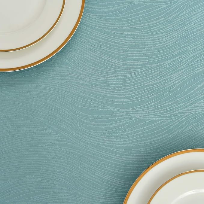 maxmill Jacquard Tablecloth Swirl Design Water Resistance Antiwrinkle Spillproof Heavy Weight Soft Table Cloth for Buffet Banquet Parties Event Holiday Dinner Rectangle 60 x 84 Inch Turquoise