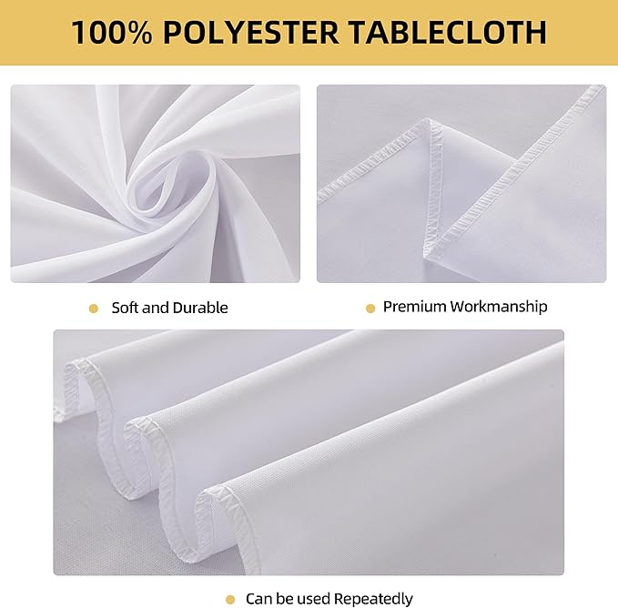 10-Pack 60x60 inch White Table Cloths, Solid Stain and Wrinkle Resistant Tablecloth, Premium Plain Weave Polyester Fabric Rectangle Table Linen Covers for Hotel, Banquet