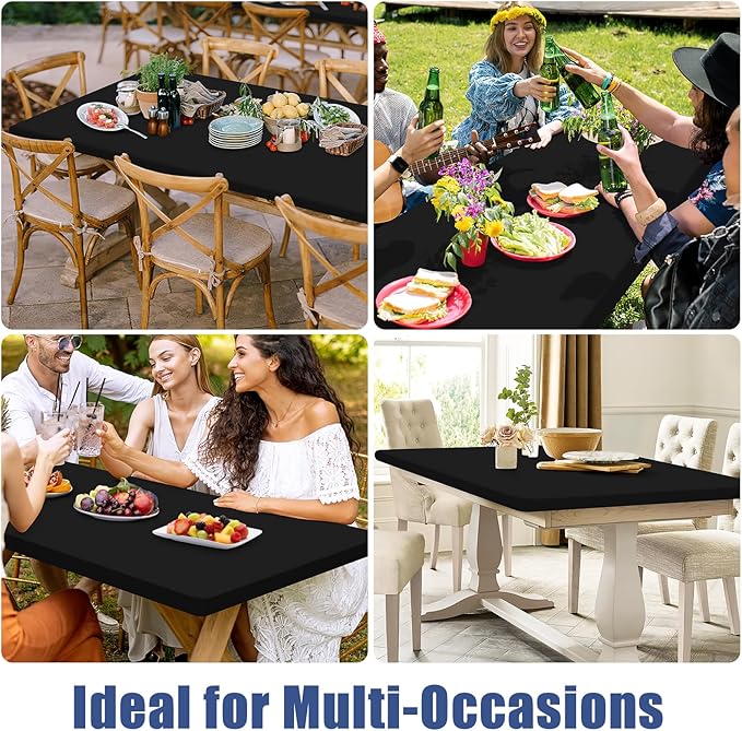 Spandex 4 Foot Rectangle Table Cloth 2 Pack, Elastic Fitted Tablecloths for Picnic, Stretch Washable Patio Table Cover for Outdoor, Camping, Banquet and Parties (Black, 30"x48")