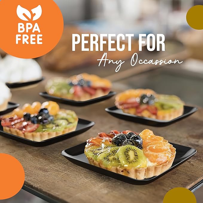 Exquisite Tiny Mini Dessert Plates - 120 Pack 2.4 In. x 2.4 In. Black Disposable Appetizer Plates - Small Plastic BPA Free for Weddings