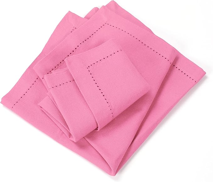 Lightnpro Cotton Dinner Napkins Set of 12, Hemstitched Dinner Cloth Napkins with Metred Corners, Washable and Reusable for Dining, Parties, Weddings, Holiday & Everyday Use - 18x18 Inch Baby Pink