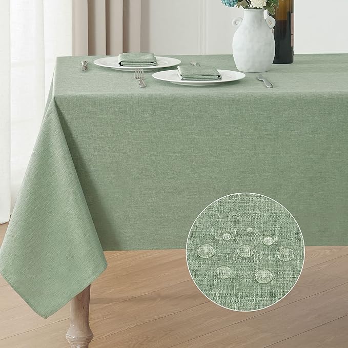 2 Pack Rectangle Tablecloth, 60x120 inch, Water Resistant Wrinkle Free Linen Textured Table Cloth Washable, Decorative Fabric Table Cover for Dining, Party and Camping, Sage Green