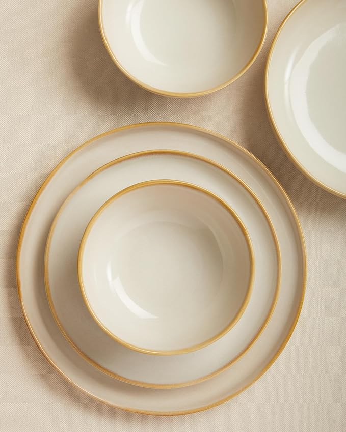 Plates and Bowls Sets for Family of 6, Ceramic Dinnerware Sets, Kitchen Dish Set, Microwave & Dishwasher Safe Dishware, Highly Durable Reactive Glazed Dinner Set, Yellow White