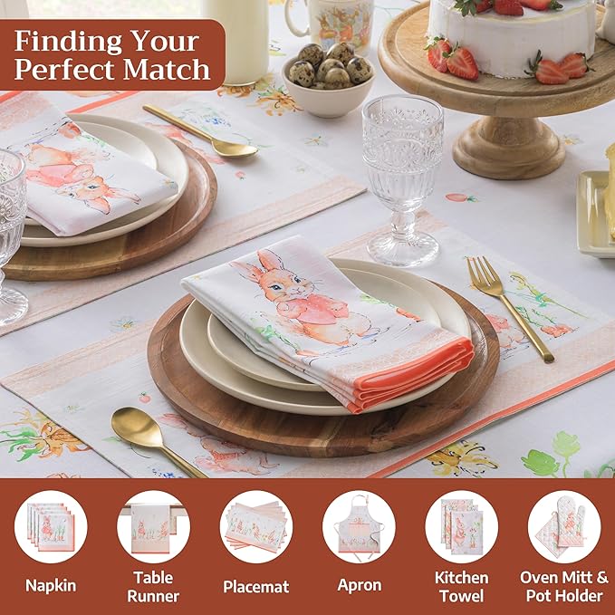 Maison d' Hermine Table Cloth Rectangle Table 100% Cotton 70 x 140 Inches Tablecloth Reusable Decorative for Dining Room Farmhouse Home Valentines Day Decorations Spring Summer - Bunny Party
