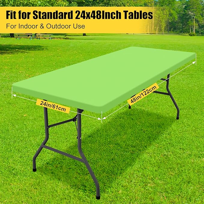 Smiry Rectangle Tablecloth, Elastic Fitted Flannel Backed Vinyl Tablecloths for 4ft Folding Tables, Waterproof Wipeable Table Covers for Indoor, Outdoor, Picnic and Camping (Lime Green, 24"x48")