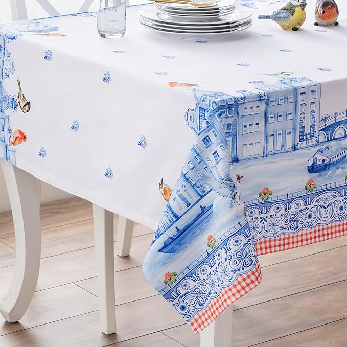 Maison d' Hermine Table Cloth Square Table 100% Cotton 54 x 54 Inches Tablecloth Reusable Decorative for Dining Room Farmhouse Home Valentines Day Decorations Spring Summer - Amsterdam Canals