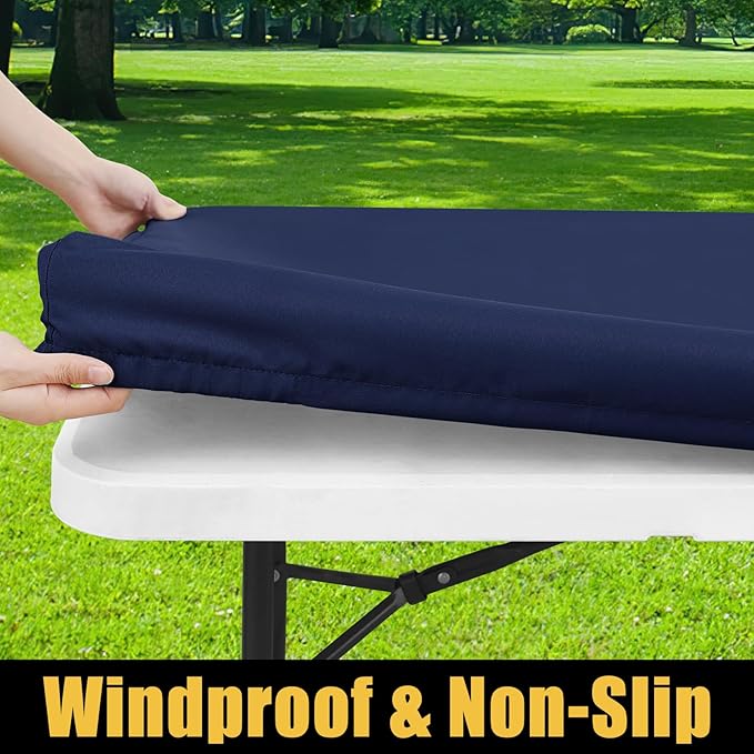 Smiry Rectangle Picnic Table Cloth, Waterproof Elastic Fitted Tablecloths for 8 Foot Tables, Washable Polyester Table Cover for Camping, Indoor and Outdoor (Navy, 36"x96")