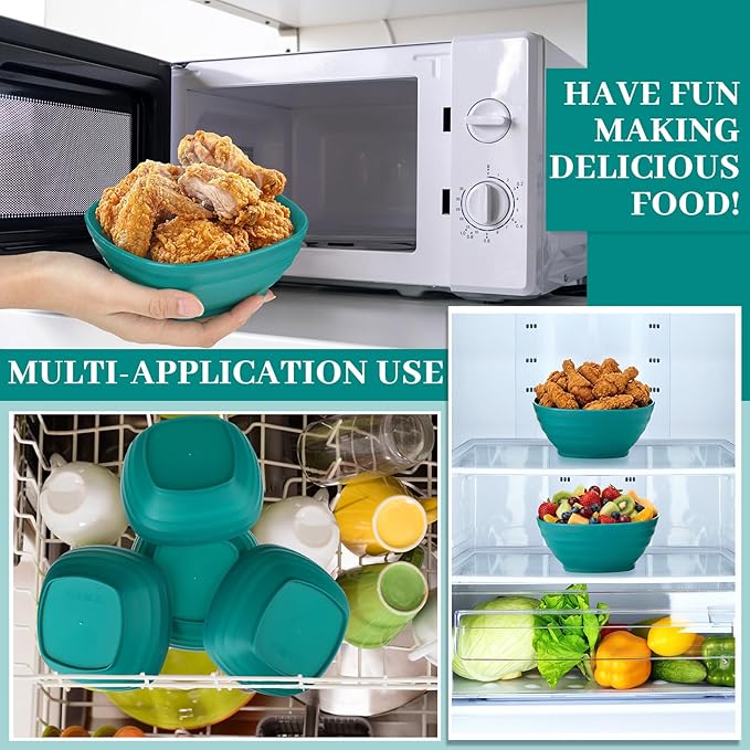 Gejoy 64 Pcs Unbreakable Cereal Reusable Wheat Straw Lightweight Bowls Microwave and Dishwasher Safe Soup Fiber Bowls for Kitchen Serving Salad Rice Snacks (Green)