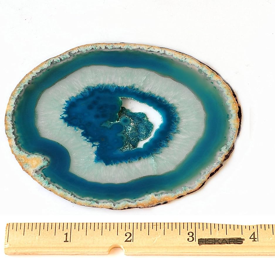 AMOYSTONE Teal Agate Coasters Set of 4, 3.5-4 Inch Large Stone Coasters, Heat Resistant & Non-Porous, Luxury Drink Accessories for Entertaining, Dinner Party Decor