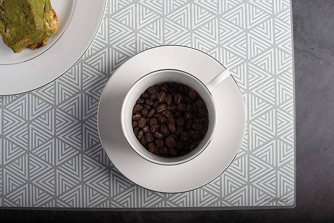 Mintrico placemat for Dining Table Set of 2 Silicone Heat Resistant Non Slip (2, White Triangle) …