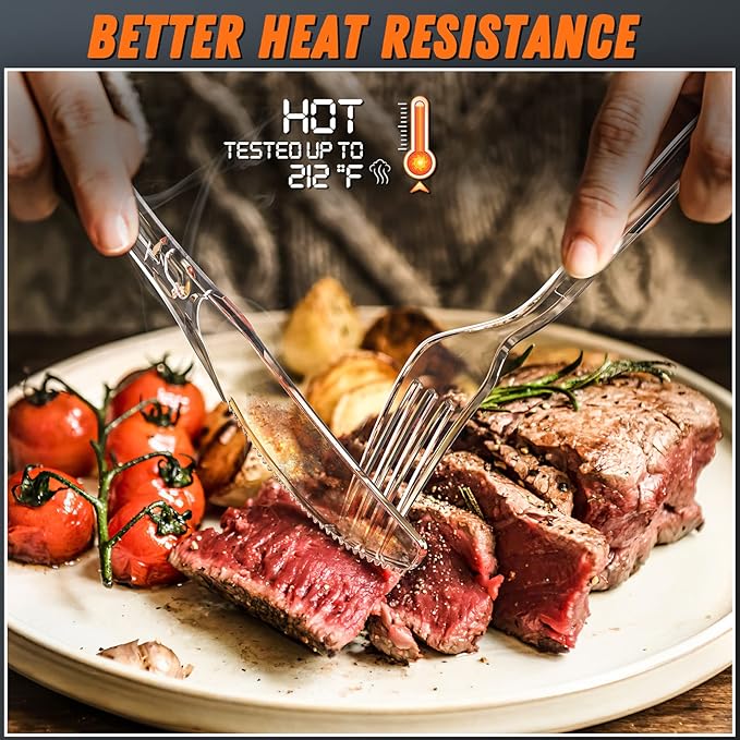 7.5" Clear Plastic Knives Heavy Duty Upgraded Heat Resistant & BPA Free, Solid and Durable Plastic Cutlery, Premium Disposable Knives, for Party Supply(84 Count)