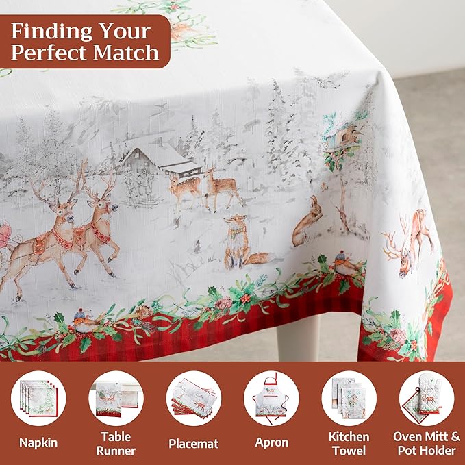 Maison d' Hermine Table Cloth Rectangle Table 100% Cotton 54 x 72 Inches Fall Tablecloth Reusable Everyday Use for Thanksgiving Christmas Decorations Dining Farmhouse Party (Christmas Tradition)