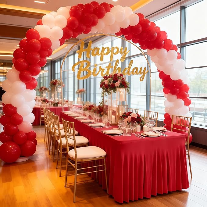 Wish Care 6 Pack Red Spandex Table Clothes for 6 Foot Rectangle Tables, 6FT Wrinkle Free Fitted Tablecloths Ruffles Design Table Cover for Party, Banquet, Wedding and Events