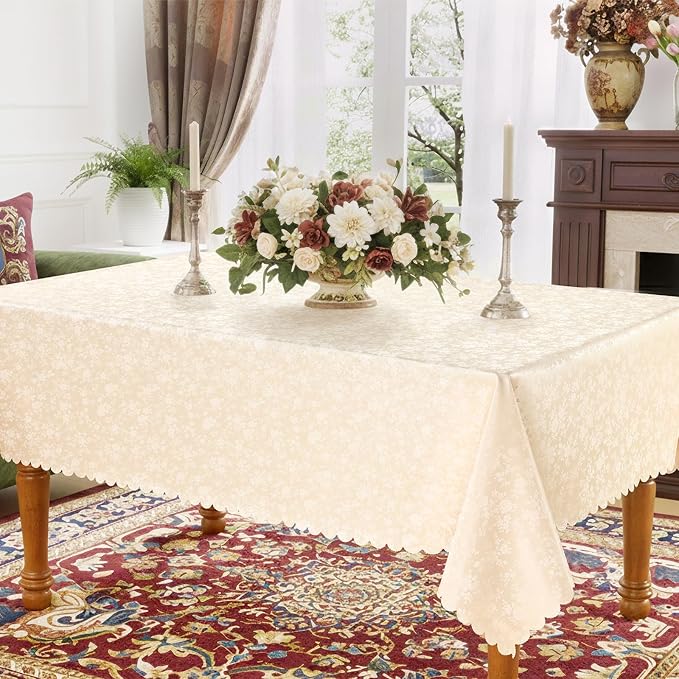 Smiry Rectangle Table Cloth, Waterproof Heavy Duty Vinyl Tablecloths, Wipeable Washable Table Cover for Kitchen and Dining Room (Beige, 60" X 120")