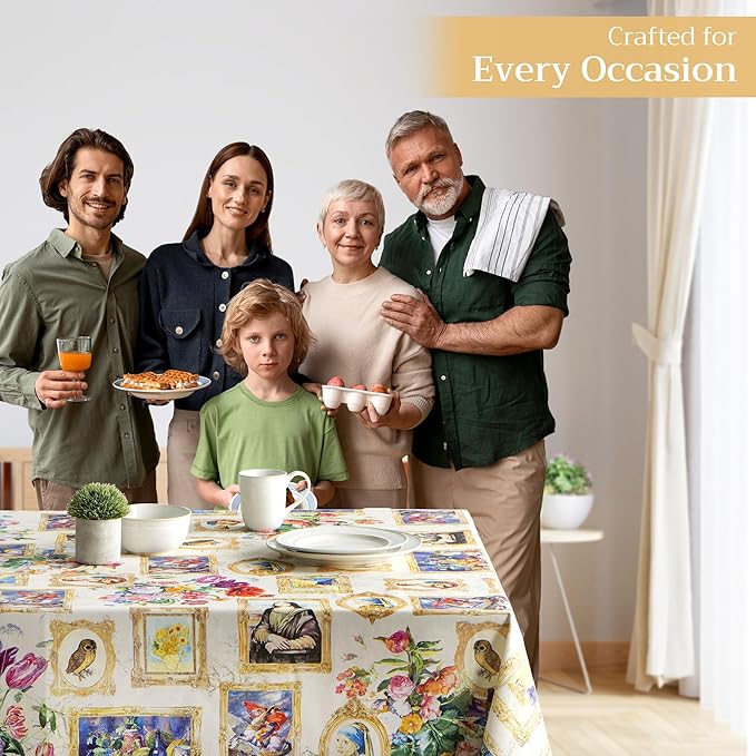 Maison d' Hermine Table Cloth Rectangle Table 100% Cotton 54 x 72 Inches Tablecloth Reusable Decorative for Dining Room Farmhouse Home Valentines Day Decorations Spring Summer - Masterpiece