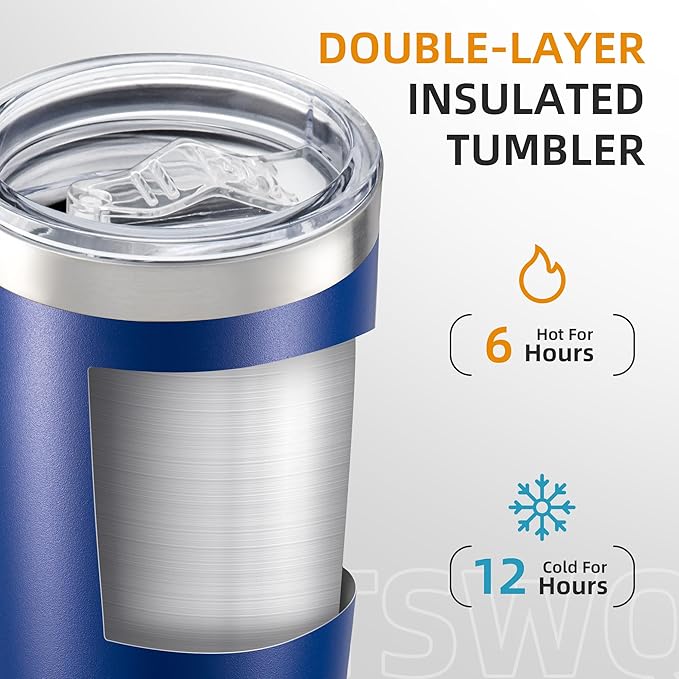 20 oz Tumbler Bulk with Lid Stainless Steel Insulated Tumblers Double Wall Vacuum Coffee Mug Powder Coated Tumbler Cups for Cold and Hot Drinks, Blue, 12 pack