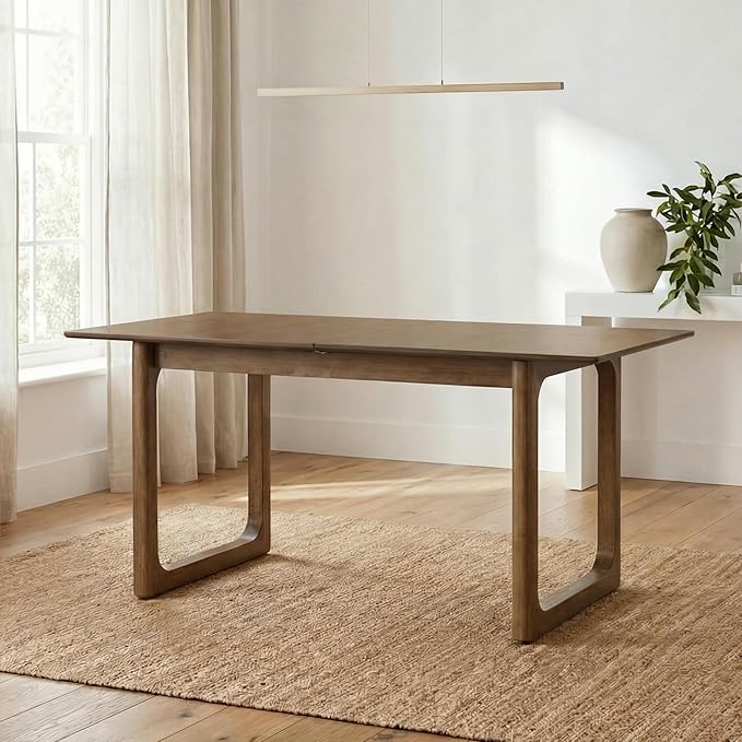 HNY Extendable Wood Dining Table for 4-8, 71" Inch Modern Rectangular Kitchen Tables with Wooden Base Farmhouse Dinner Table for Dining Room, Living Room, Home, Walnut