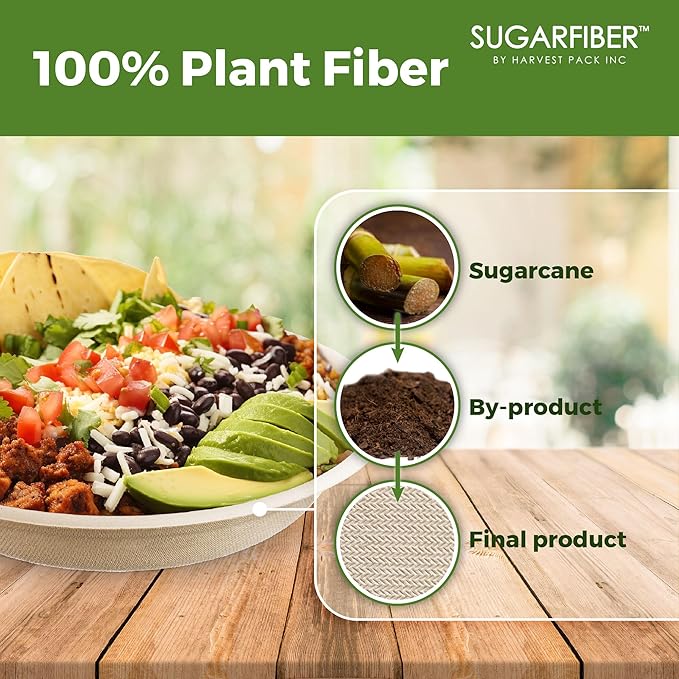 [50 COUNT]Harvest Pack PFAS FREE 24oz Compostable Bowls - Paper Round Heavy-Duty Eco-Friendly Disposable Bagasse Bowl, sugarcane made plant fibers for Meal Prep