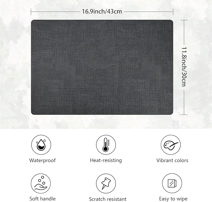 Placemats Set of 6 Faux Leather Heat Resistant Tables Mats Waterproof Oilproof Wipeable Reversible Anti-Slip Place Mats for Kitchen/Dining/Party/Outdoor 11.8" x 16.9", Dark Gray