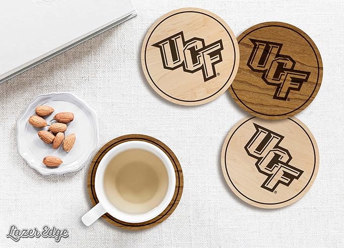 LazerEdge Central Florida Knights Wooden Coaster Set - Maple Wood - Officially Licensed Product - 4-Pack