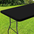 Smiry Rectangle Tablecloth, Elastic Fitted Flannel Backed Vinyl Tablecloths for 6ft Folding Tables, Waterproof Wipeable Table Covers for Indoor, Outdoor, Picnic and Camping (Black, 36"x72")