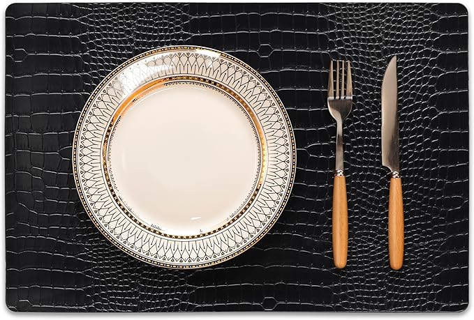 Set of 6 Faux Leather Placemats, PU Table Mats, Waterproof, Stain Resistant, Heat Resistant, Easy to Clean for Kitchen Dining Table,Conference Table