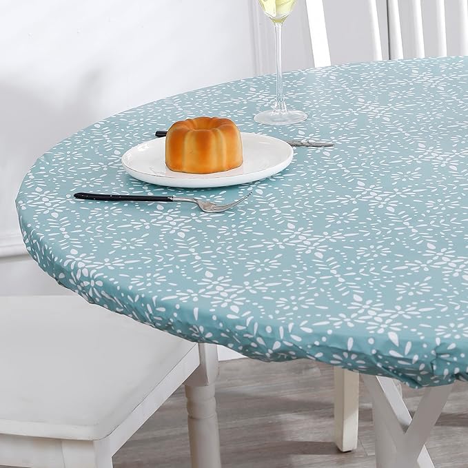 Walrus Round Vinyl Fitted Tablecloth with Flannel Backing Elastic Edge Design Table Cover Waterproof Oil-Proof PVC Table Cloth Stain-Resistant Best for 37"-44" Round