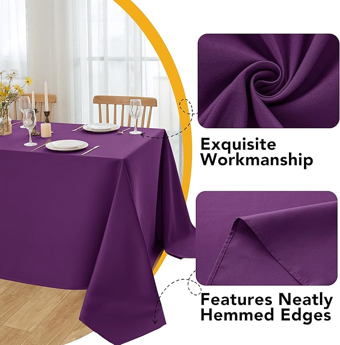 10-Pack Purple Tablecloths for Rectangle Tables, 60 x 84 Inches, Stain-Resistant Polyester Fabric for 4 Foot Tables - Washable Table Covers for Weddings, Banquets, Birthday Parties, Events