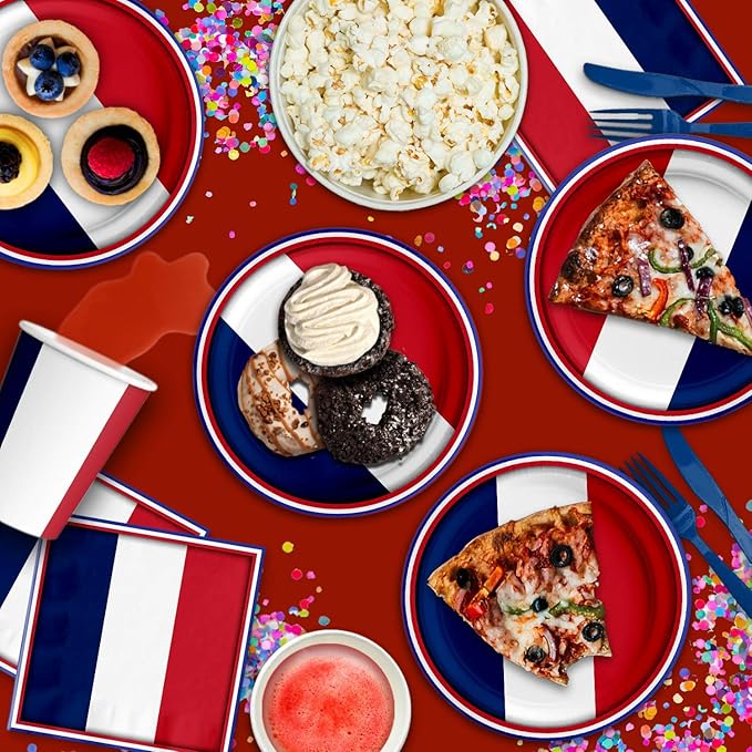 France French Flag Birthday Party Supplies Set Plates Napkins Cups Tableware Kit for 16