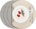 Myir JUN Reversible Vinyl Round Placemats Set of 4, Faux Leather Place Mats Dual Sided Waterproof Wipeable, Heat-Resistant Table Mats for Kitchen Dining Indoor Outdoor (14", Light Gray Cream-White)