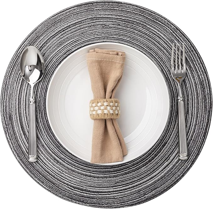 Round Placemats Set of 8 Woven Placemats Washable Braided Table Mats for Dining Table Heat Resistant Non-Slip Circle Place Mats(Mixed Gray)