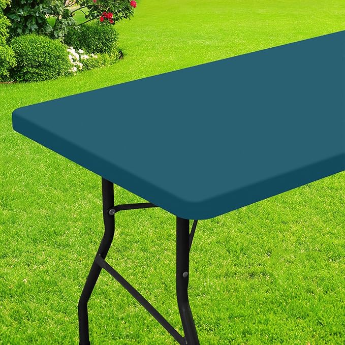 Smiry Rectangle Picnic Table Cloth, Waterproof Elastic Fitted Tablecloths for 5 Foot Tables, Washable Polyester Table Cover for Camping, Indoor and Outdoor (Peacock Blue, 30"x60")