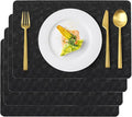 Vinyl Placemats Set of 4 Faux Leather 100% Waterproof Wipeable Washable Place Mats Heat Resistant Easy Clean Non-Slip Table Mats for Indoor Outdoor. (4,Black)